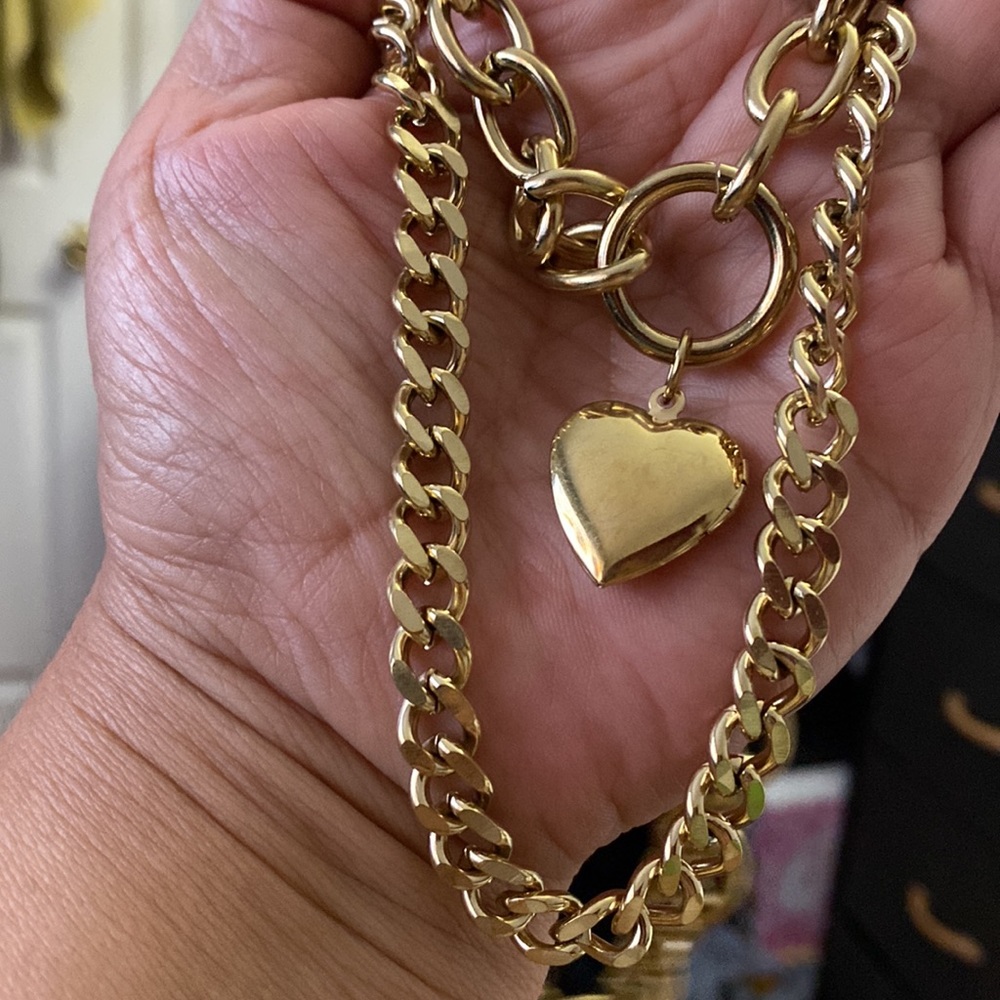 Necklace,Stainless Steel with gold bath 18k , double